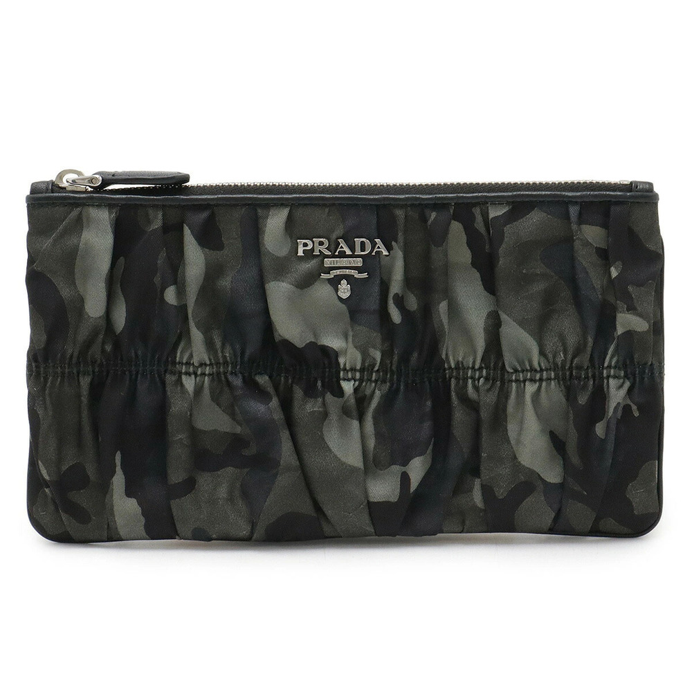 Prada gathered Pouch Clutch bag camouflage leather FUMO green multi